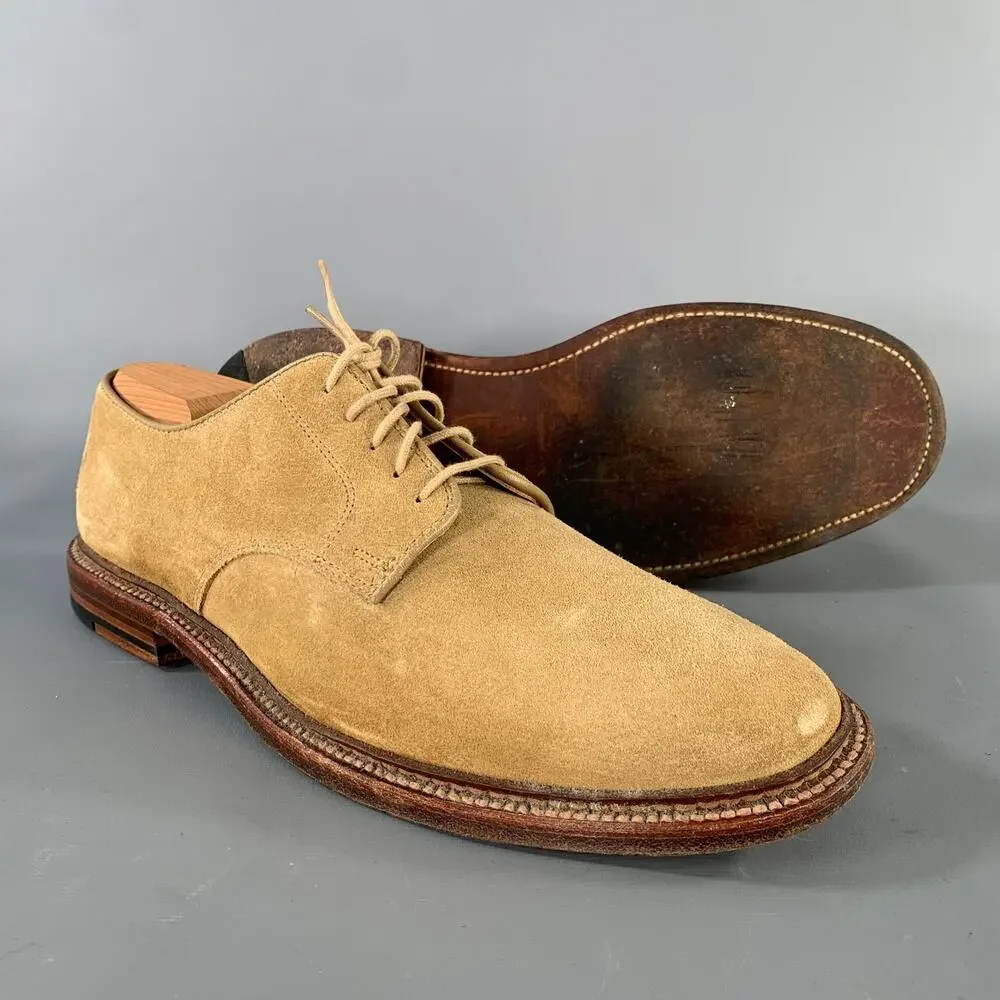 Alden Plain Tan Suede Derby Lace Up Shoes